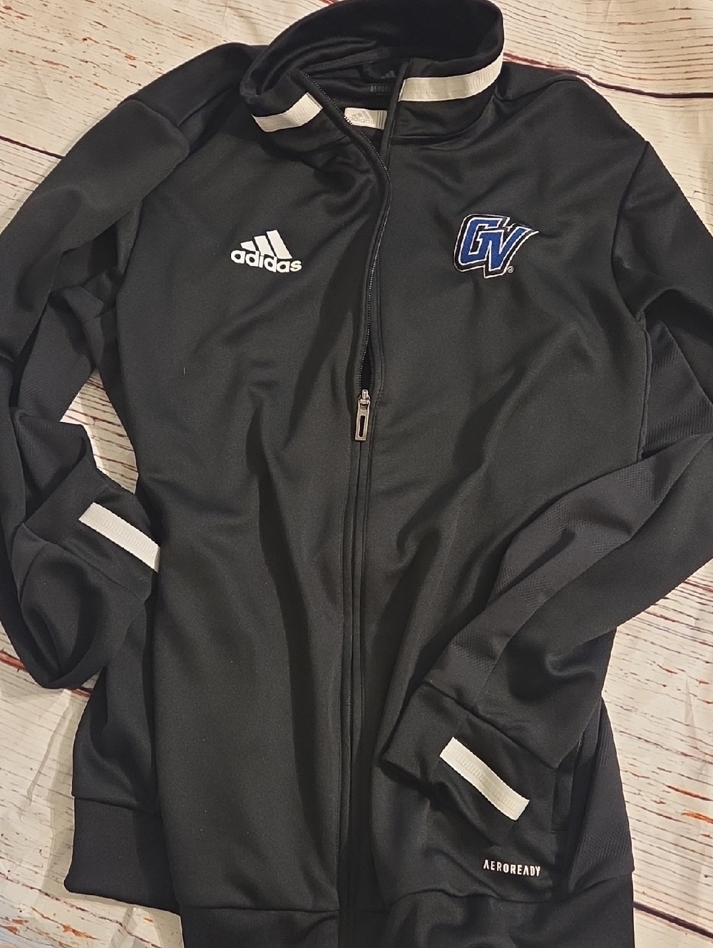 GVSU Adidas Black Track Jacket with GV Patch and White Accents